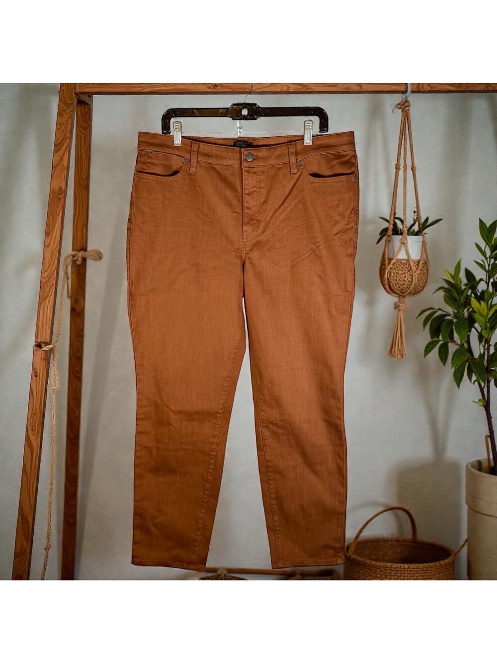 Talbots NWOT Women's 16 Carmel Brown Slim Ankle Jeans Stretch Denim Straight Leg